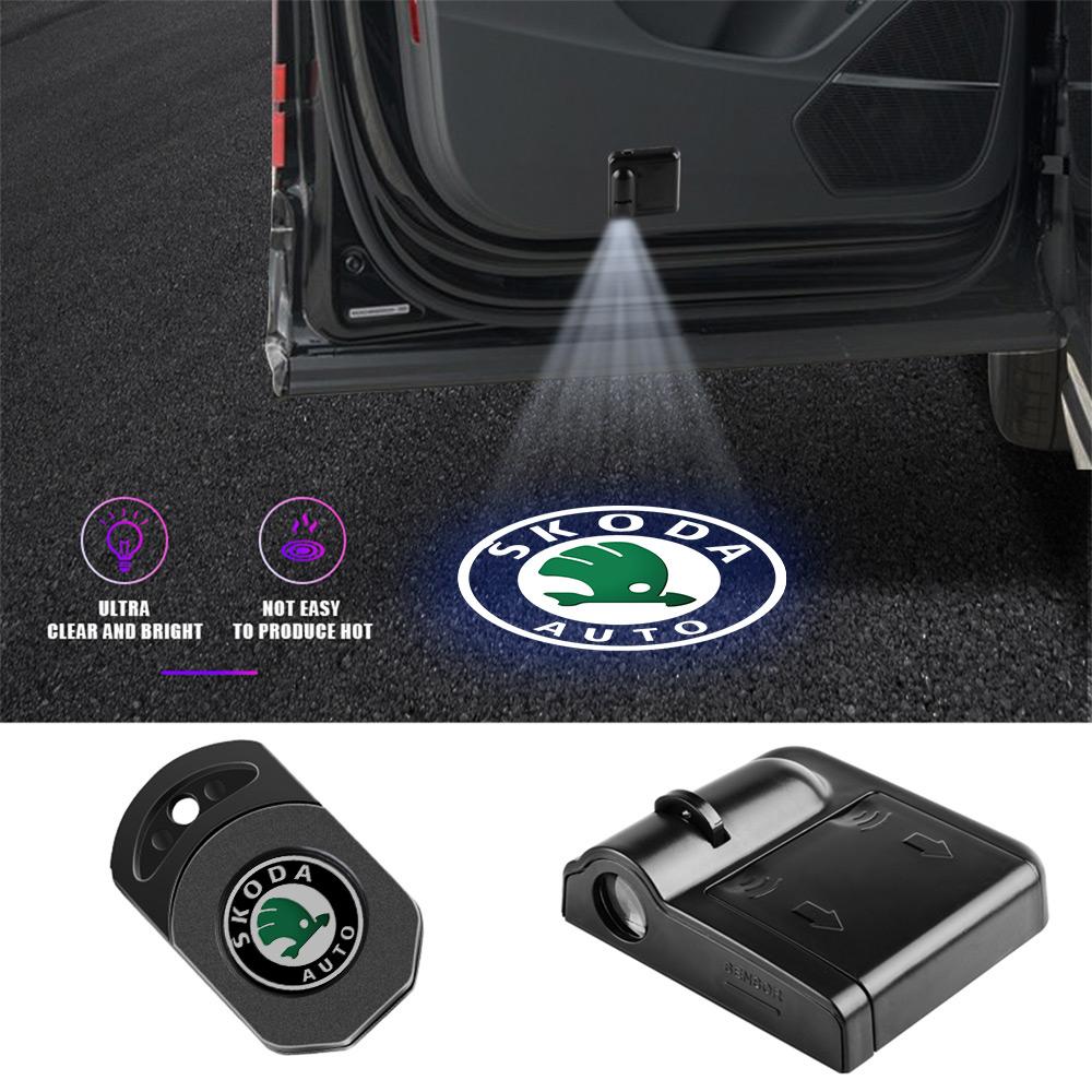 2025 Hot Car Door Emblem Light Welcome Lamp Wireless Laser Projector Auto Decoration LED For Skoda Fabia Rapid Superb Octavia A5