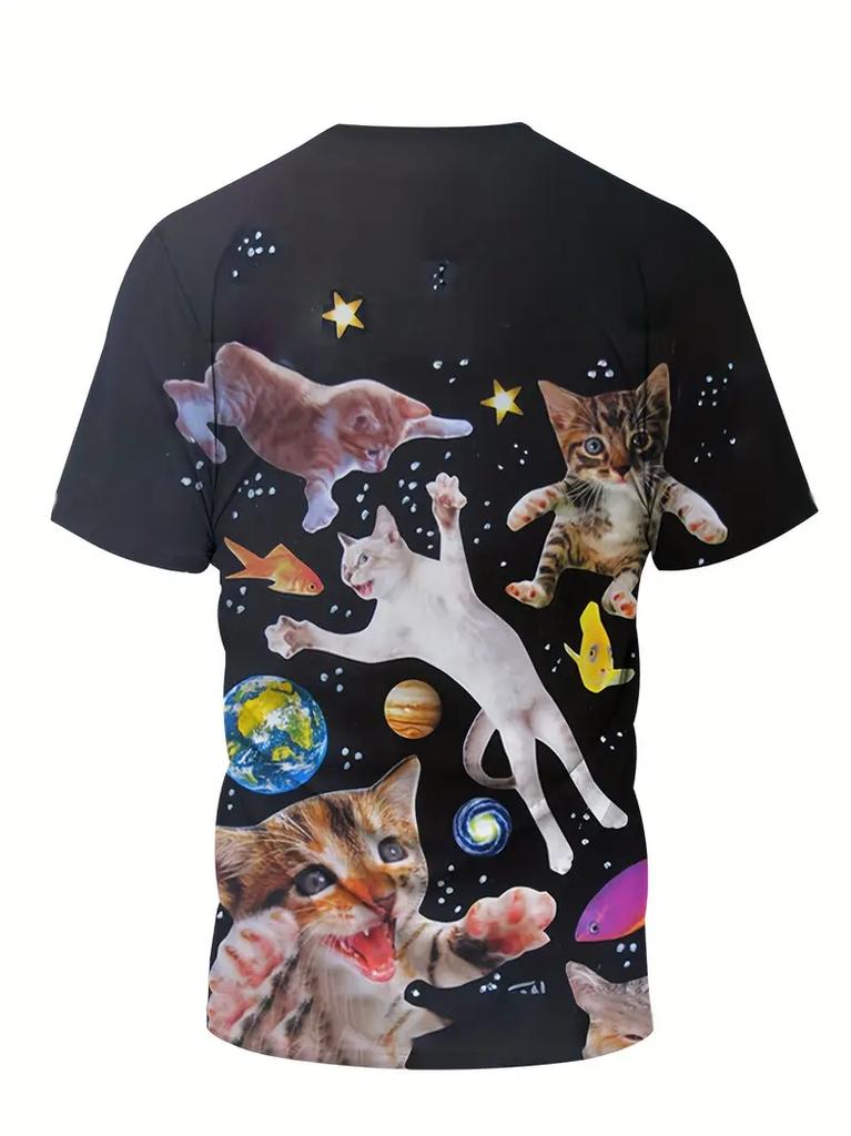 Adult and Children Interstellar Space Cat T-Shirt Cosmic Laser Cat Cute 3D Print Sci-Fi Personality Short Sleeve
