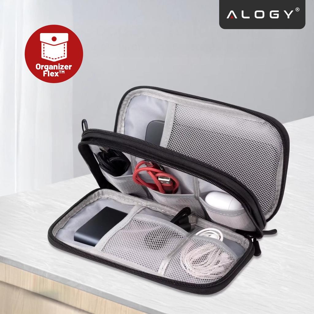 Travel Accessories Case, Cable Organizer, Chargers, Phone, and Power Bank, Multifunctional and Compact 21 x 12.5 x 5 , Alogy Travelpack™ - Black