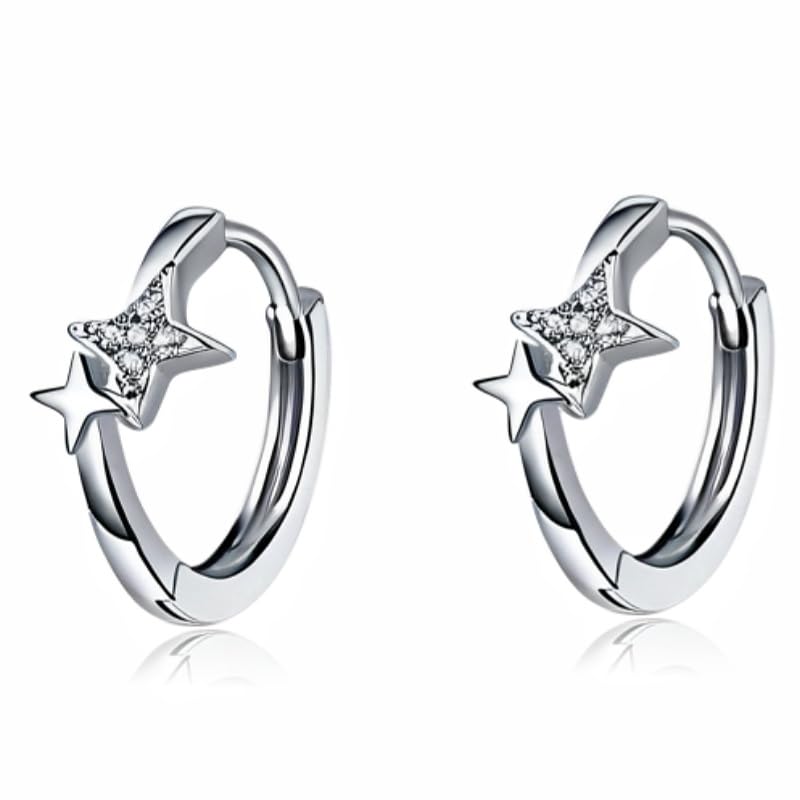 Umiwe Ring Earrings Ladies Leave It On Second Piercing S925 Silver Compatible with Metal Allergies Smaller Platinum Plated Both Ears Cute Zirconia