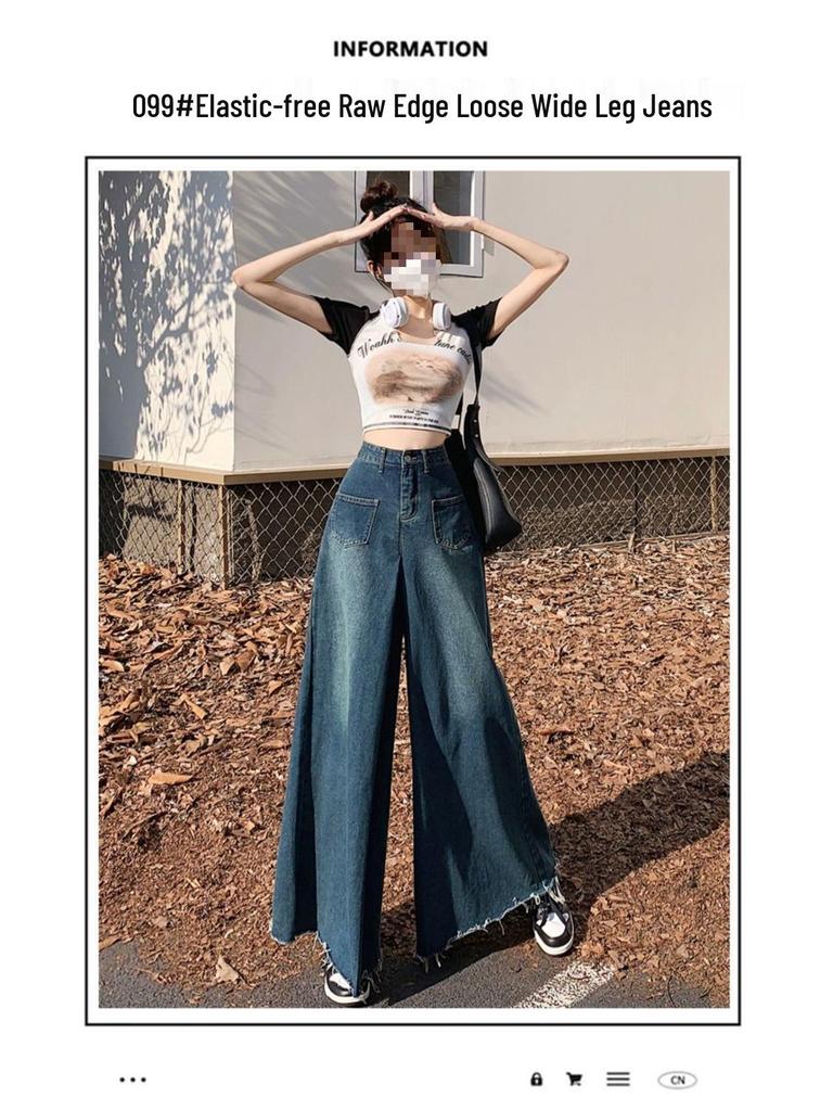 Юбка деним 2024 в стиле ретро с высокой талией и широкими штанинами с необработанными краями для весны и осени