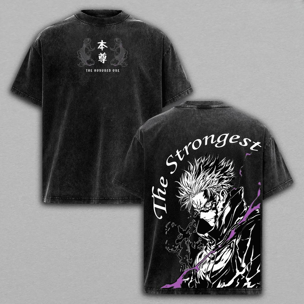 Jujutsu Kaisen Anime T-shirt Gojo Satoru Vintage Washed Oversized Tshirt Short Sleeve Cotton Tees Tops Men's Unisex Clothing
