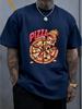 Unisex Vintage Cartoon Pizza Graphic Tee Cotton Loose Short Sleeve Food Lover Casual Top Male Party Summer Daily Street Outfit