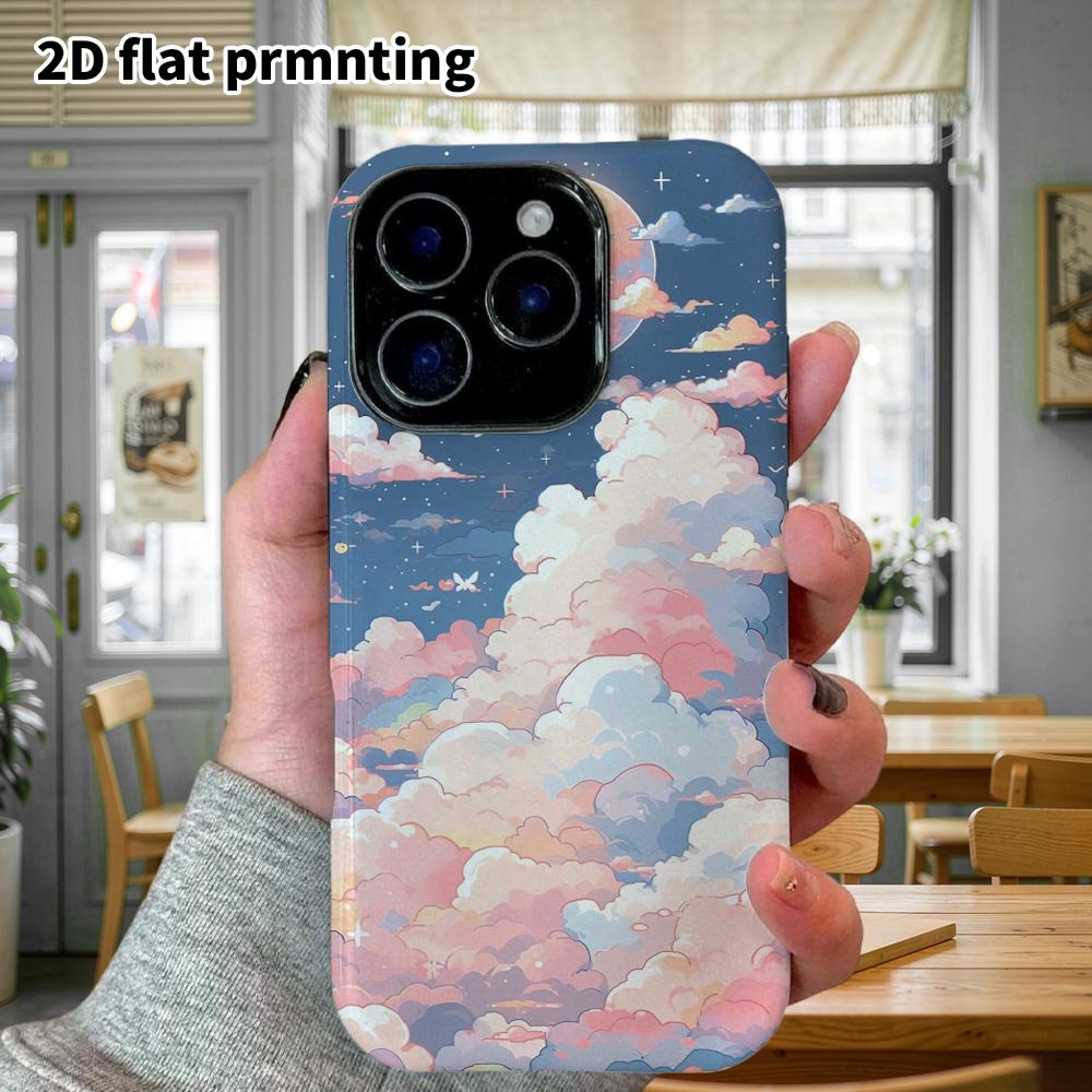 Phone Case: 2D flat design suitable for iPhone 18 17 16 15 14 13 Pro film protective case, couple style, anime cloud sea, Christmas and Halloween gift
