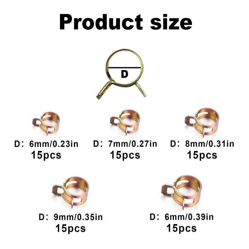 75Pcs Fastener 6-10Mm Spring Clip Fuel Water Line Hose Pipe Air Tube Clamps Fuel Water Tube Clamps Fastener
