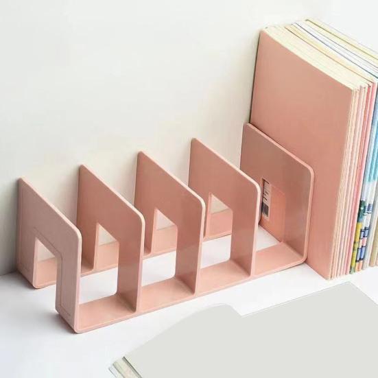 Desk Boodend Storage Organizer Book Support Stand with 4 Vertical Compartments Plastic File Sorter Rack for Book Magazines