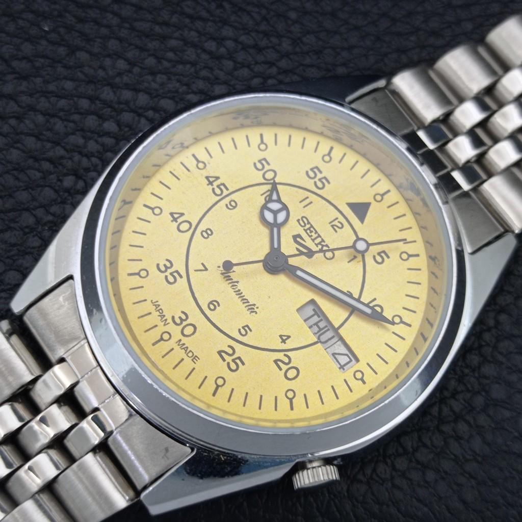 ВИНТАЖНЫЕ ОТРЕМОНТИРОВАННЫЕ МУЖСКИЕ АВТОМАТИЧЕСКИЕ ЧАСЫ SEIKO 5 ЯПОНИЯ ЖЕЛТЫЙ ЦИФЕРБЛАТ a445965-1
