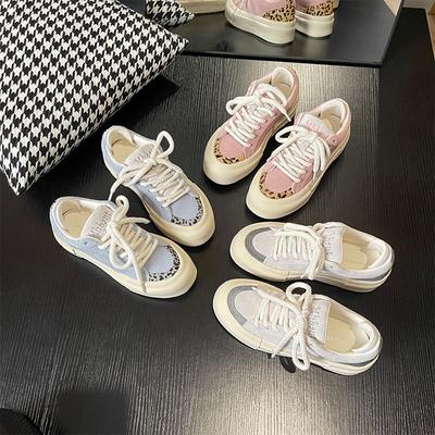 Нишевый стиль леопардовый принт на платформе повседневные туфли женские на шнуровке матовая поверхность увеличивающая рост обувь для досок женские дышащие белые туфли для женщин