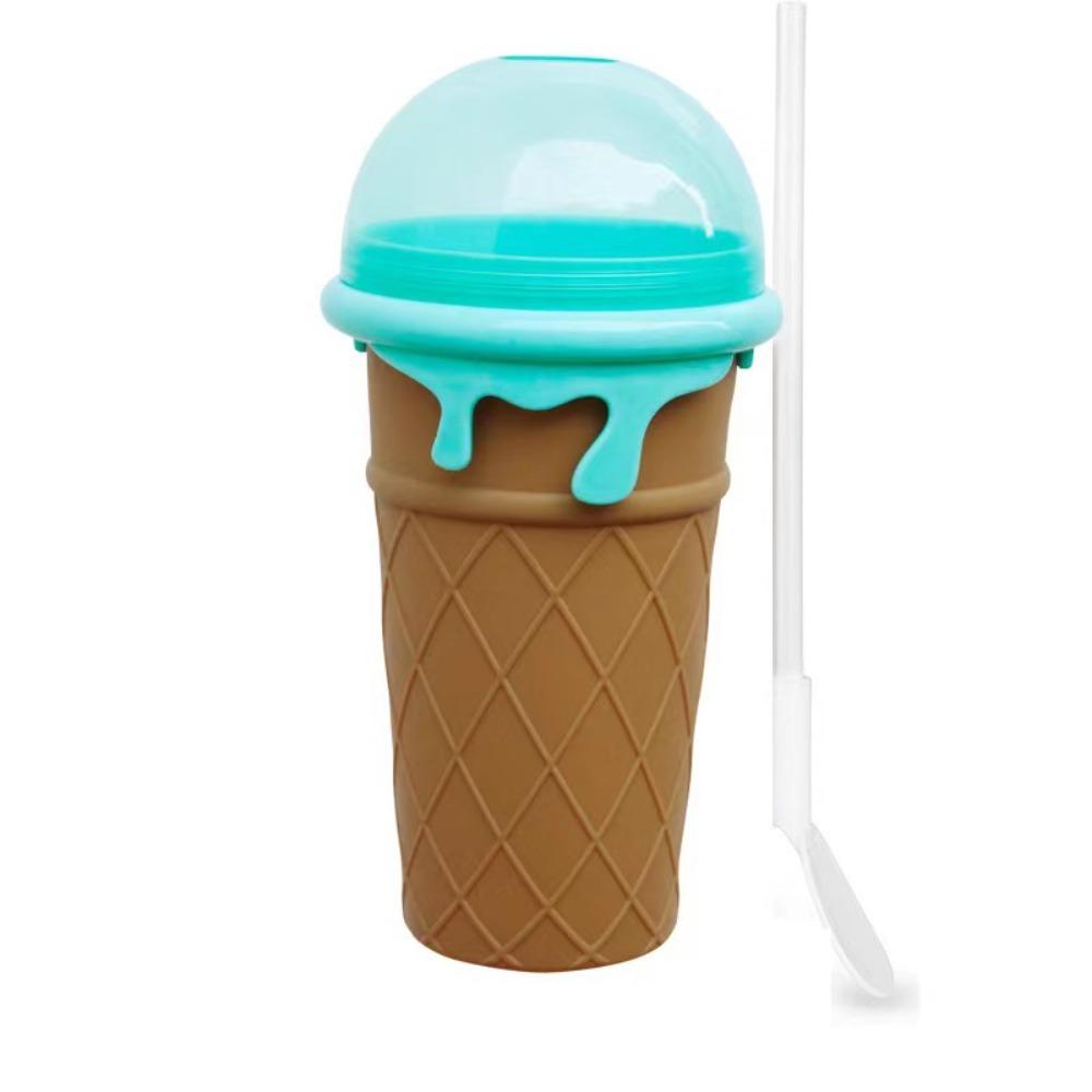 Ice Cream Shape Squeeze Cup with Straw Spoon Smoothies Cup DIY Smoothies Making Cup Summer