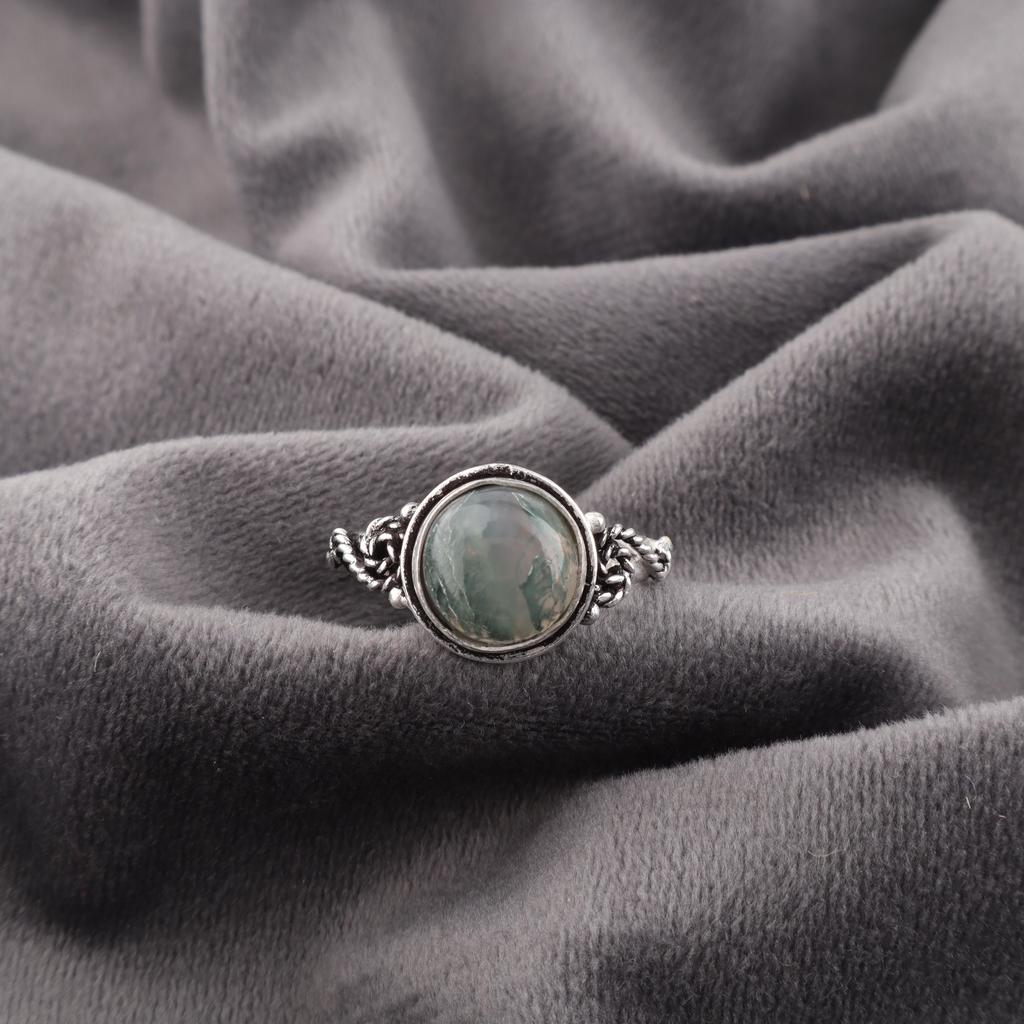 Moss Agate Gemstone Ring Jewelry, 925 Solid Sterling Silver Ring Jewelry, Handmade Artisan Jewelry For Wedding Gift