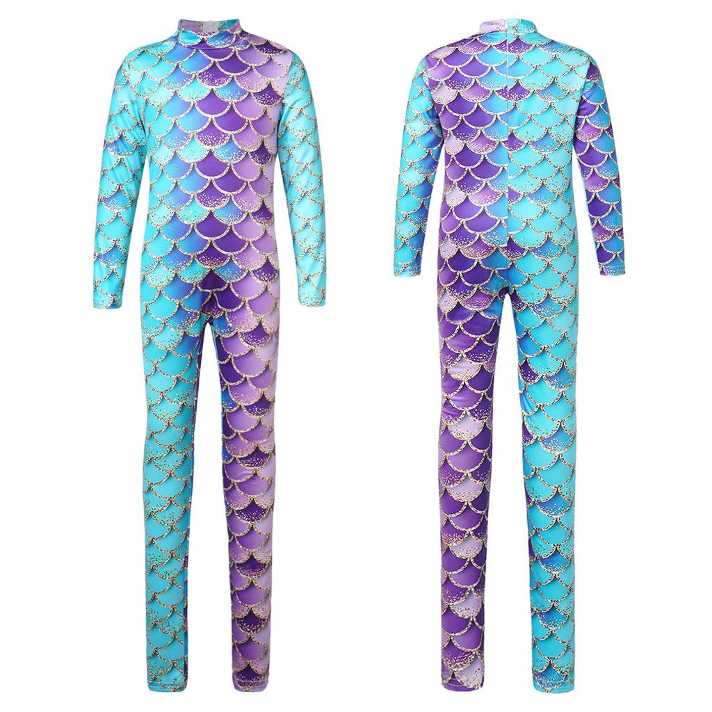 Гимнастический купальник для девочек, комбинезон русалки с длинными рукавами, боди, комбинезоны для акробатики, танцевальные балетные велосипедки