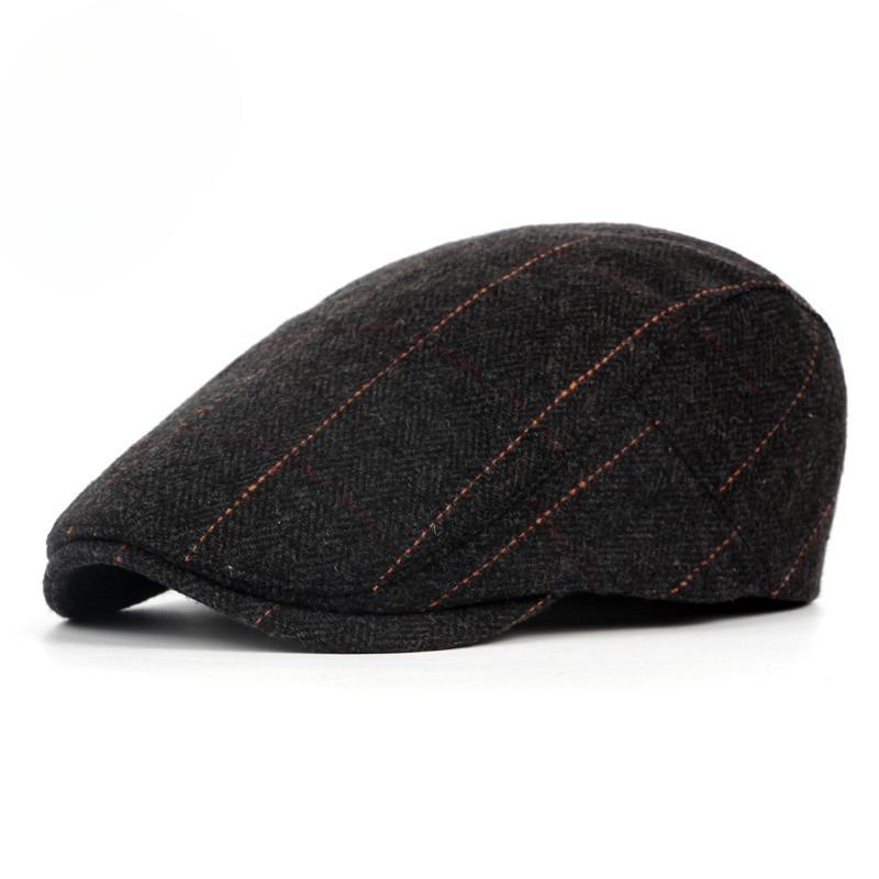 British Style Plaid Flat Cap for Men Women Autumn Winter Warm Woolen Beret Hat Retro Newsboy Cap Middle-aged Elderly Casual Duckbill Hat