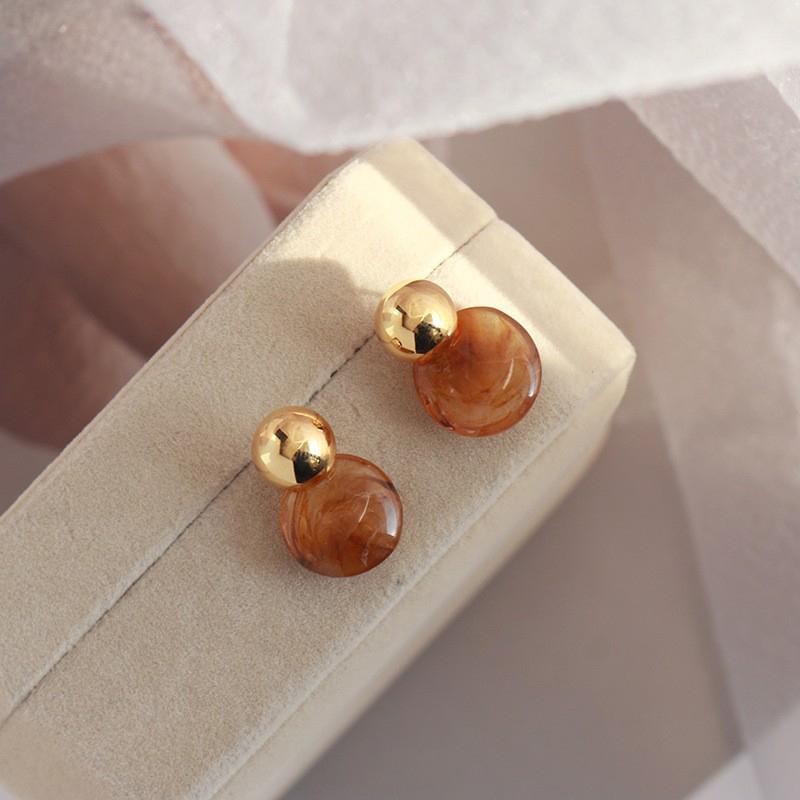 Melanin Amber Round Dangle Earrings for Women Luxury Exquisite Temperament Brown Drop Earrings Romantic Casual Versatile Jewelry