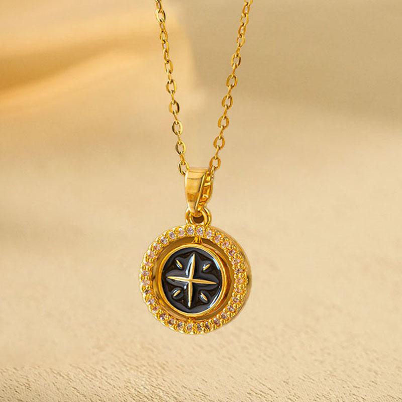 Luxury Gold Plated Compass Fashion Necklaces Enamel Zircon Gold Plated Necklace Set