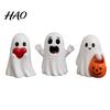 Unique Home Accents Halloween Cute Ghost Figurine, Small Red Heart Pumpkin Bucket Statue, Funny Statue Resin Ornament for Shelf Table Mantel