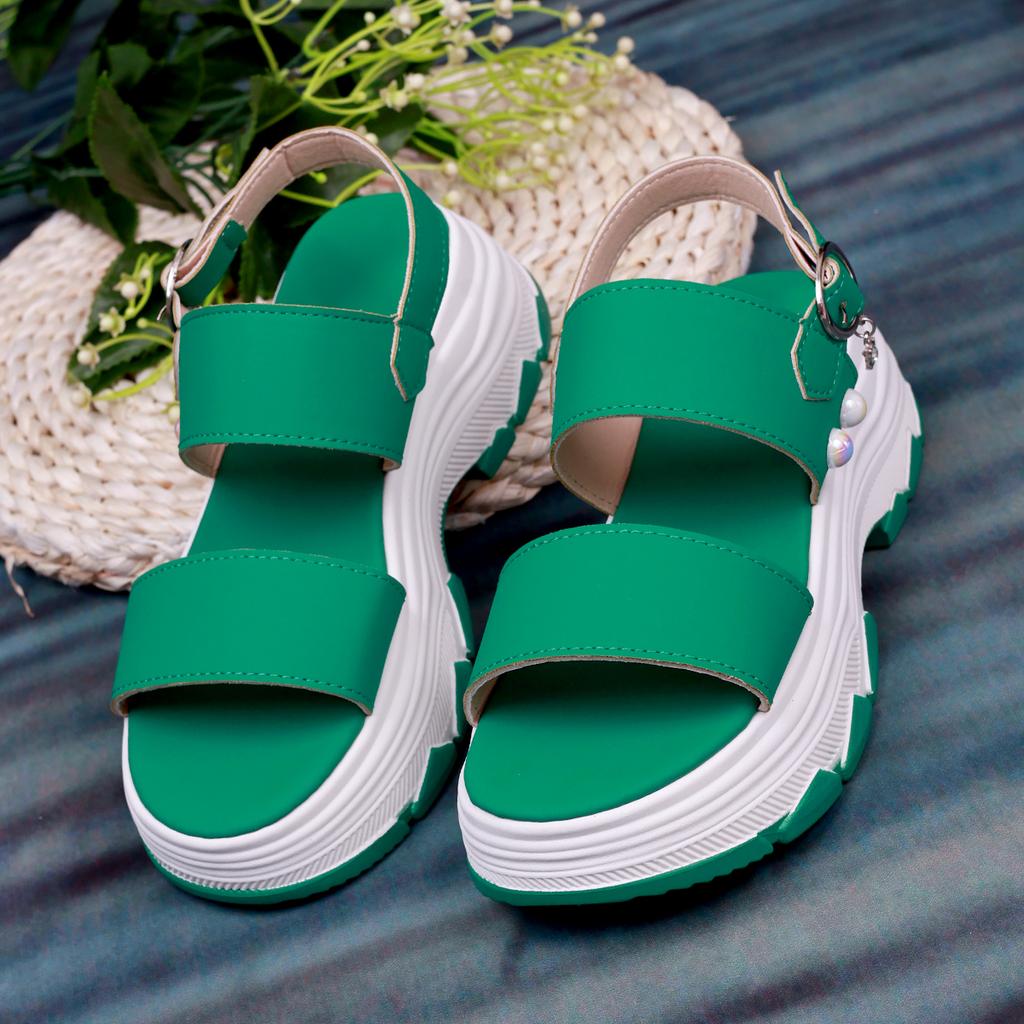 Модные розовые, зеленые, с пряжкой, женские босоножки на танкетке с ремешком, на платформе, с ниткой, женские босоножки с толстой подошвой, высококачественные, массивные сандалии