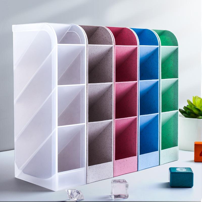 Новый настольный органайзер, держатель для ручек, ящик для хранения кистей для макияжа, 4 сетки, косая вставка, органайзер для хранения, школьные канцелярские принадлежности