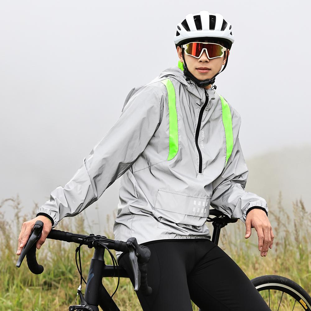 Wosawe Мужская серебряная светоотражающая велосипедная куртка разноцветная ветровка с капюшоном для езды на велосипеде спортивное пальто на открытом воздухе