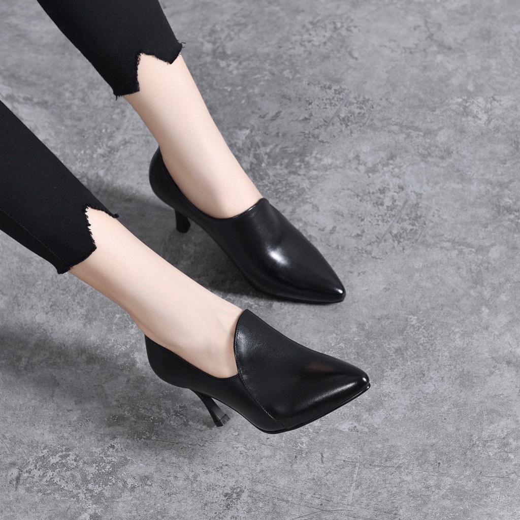 Women's Shoes 2025 Early Spring New Fashion Pointed Deep Mouth Small Single Shoes Black First Layer Cowhide Black Thin High Heels
