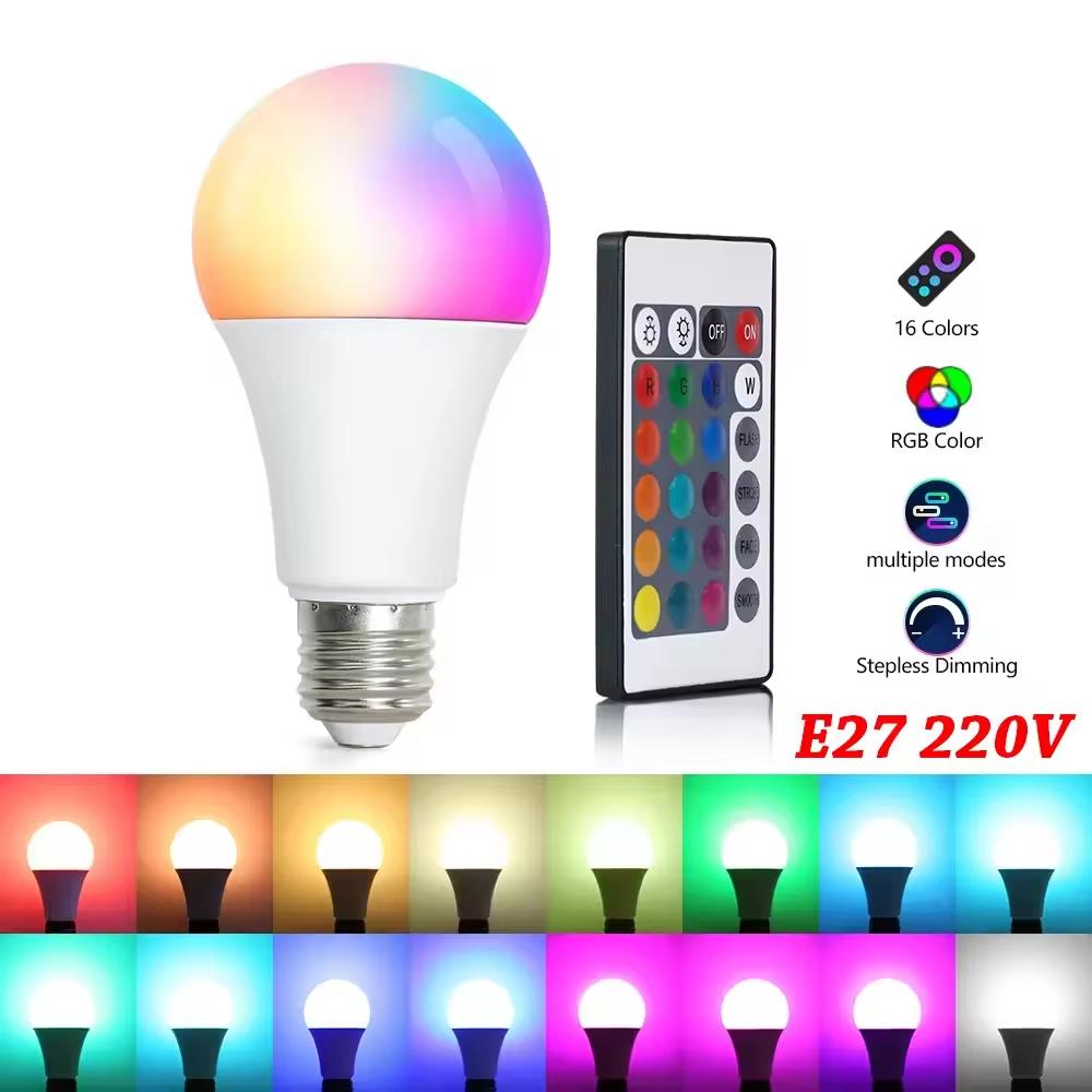 Светодиодные лампочки AC 220V E27 RGB Bombillas LED Lamp IR Remote Control Сменные цветные RGB белые ампулы Spotlight Led Bulb