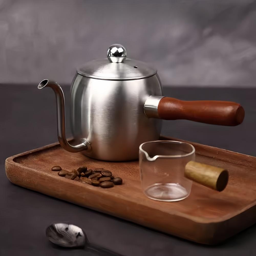 Кофейник для ручного заваривания 500 мл с крышкой, нержавеющая сталь 304, деревянная ручка, кофейник с носиком для подвешивания, кофейная утварь