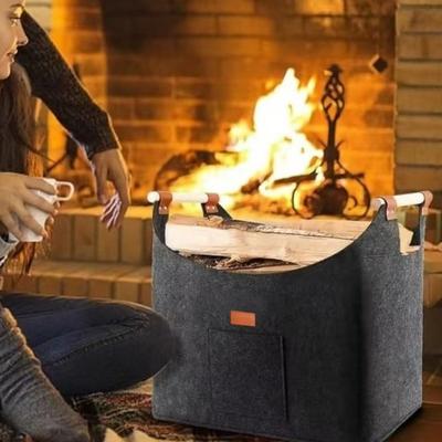 Очень большая фетровая корзина для дров, прочная складная корзина для хранения дров с ручками, большая вместительная сумка-тоут для бревен