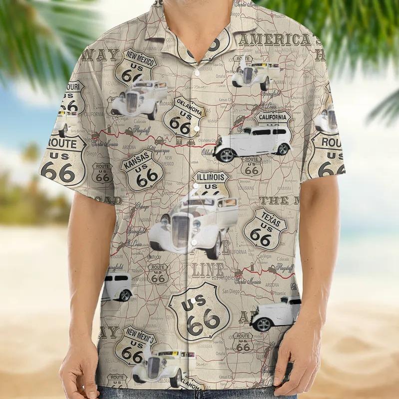 1116 summer new car pattern 1D digital printing Hawaiian men's lapel shirt