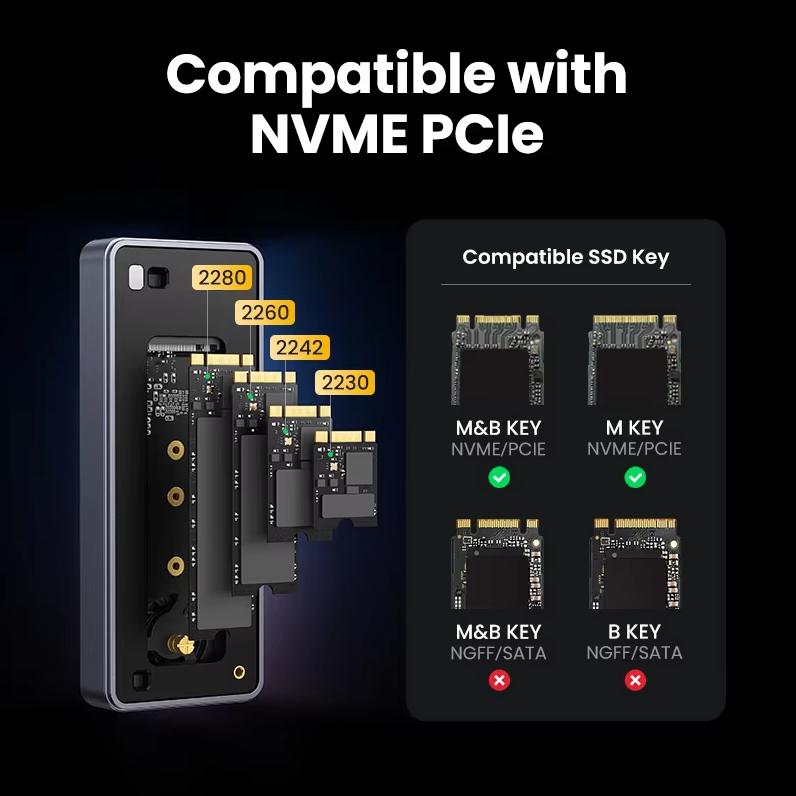 Ugreen Корпус для жесткого диска USB4 40 Гбит/с, совместимый с Thunderbolt 3/4, портативный корпус для жесткого диска M.2 NVMe, подходит для компьютеров Apple