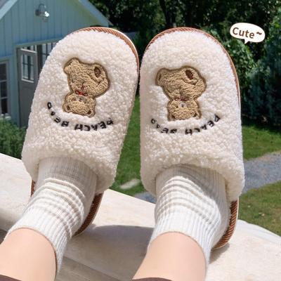 Хлопковые тапочки с мишкой женские милые домашние осенне-зимние новые туфли для послеродового периода домашние нескользящие плюшевые хлопковые тапочки женские