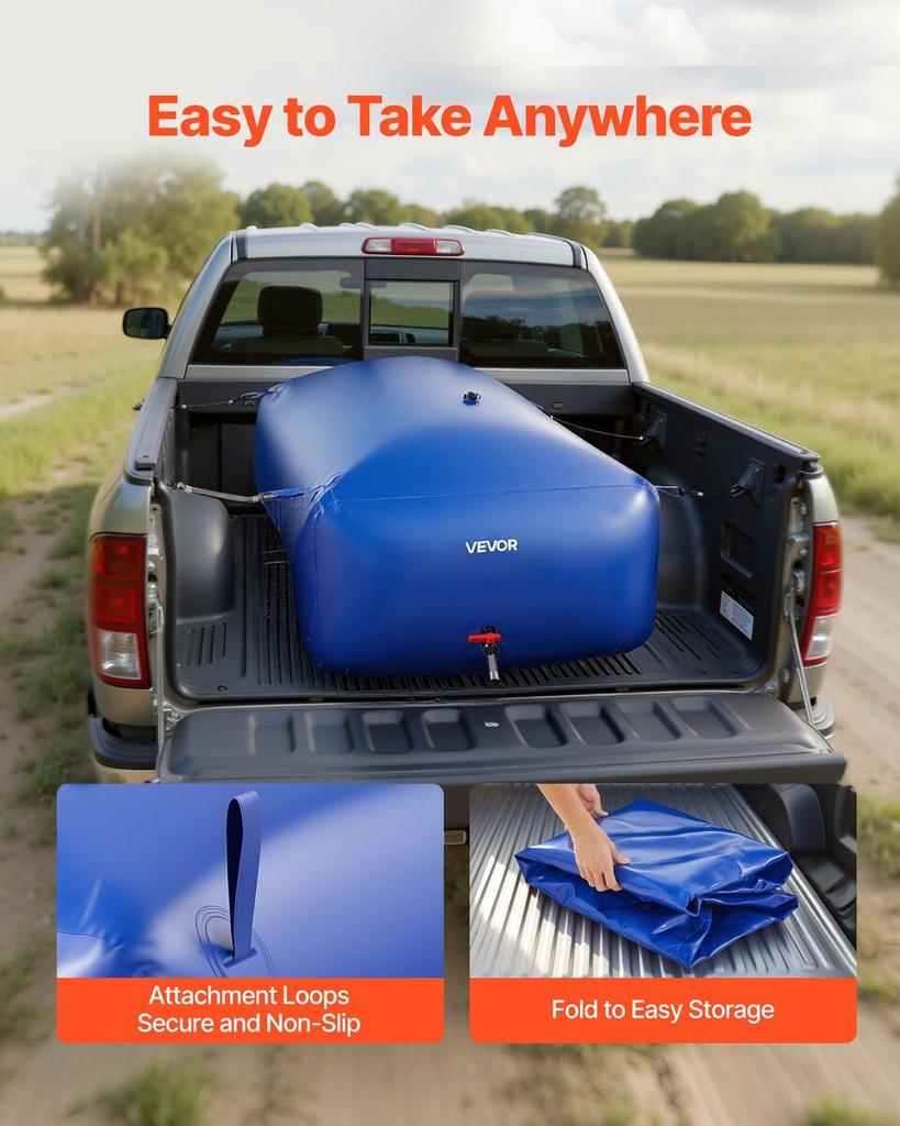 Water Storage Bladder 1000L Large Capacity Water Bag, Portable & Collapsible Soft Waters Container, Leakproof & Tear-Resistant PVC Emergency Waters