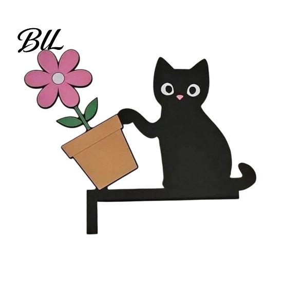 Unique Door Frame Decoration Wooden Cartoon Cat Pendant, Cute Black Corner Funny Topper Decoration, Decorative Wall Sticker for Photo Frames
