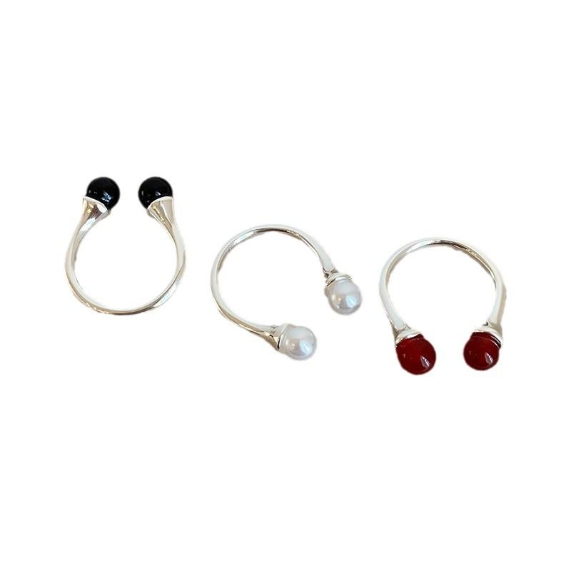 Niche Design Agate Pearl U-Shaped Open Ring Women'S Light Luxury Elegant Personality Fashion Versatile Ring Ring