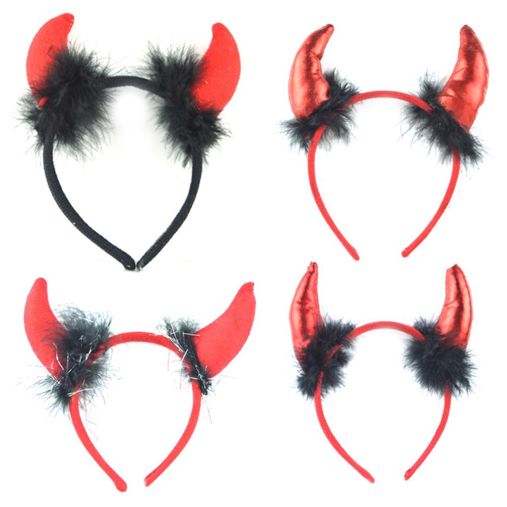Creative Red Devil Horn Headwear Hairbands Hair Hoop for Halloween Masquerade Party Festival Gift Photo Props Style Random