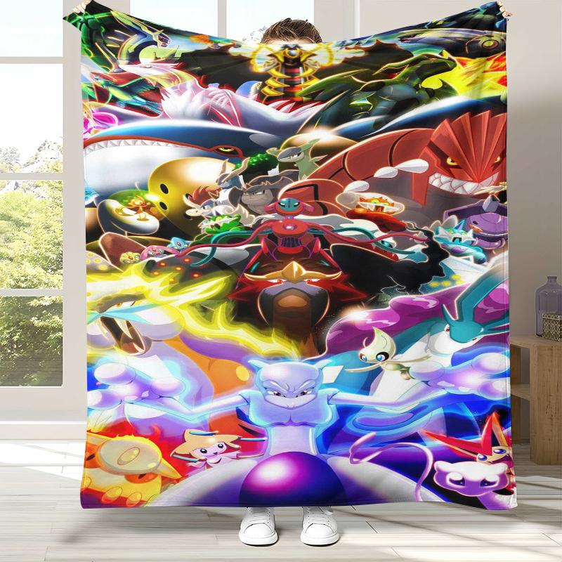 Kawaii Pokemon Pikachu Cartoon Flannel Blanket,Ultra Soft Warm Plush Throw for Home Bedroom Bed Sofa Cover Office Camping gift