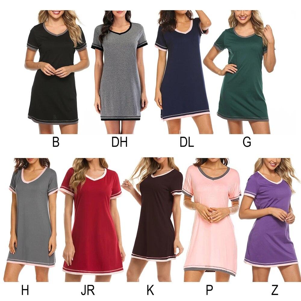 Летние ночные рубашки для женщин, ночная рубашка с коротким рукавом, ночная рубашка с v-образным вырезом, удобная рубашка для сна, свободная удобная пижама, одежда для сна