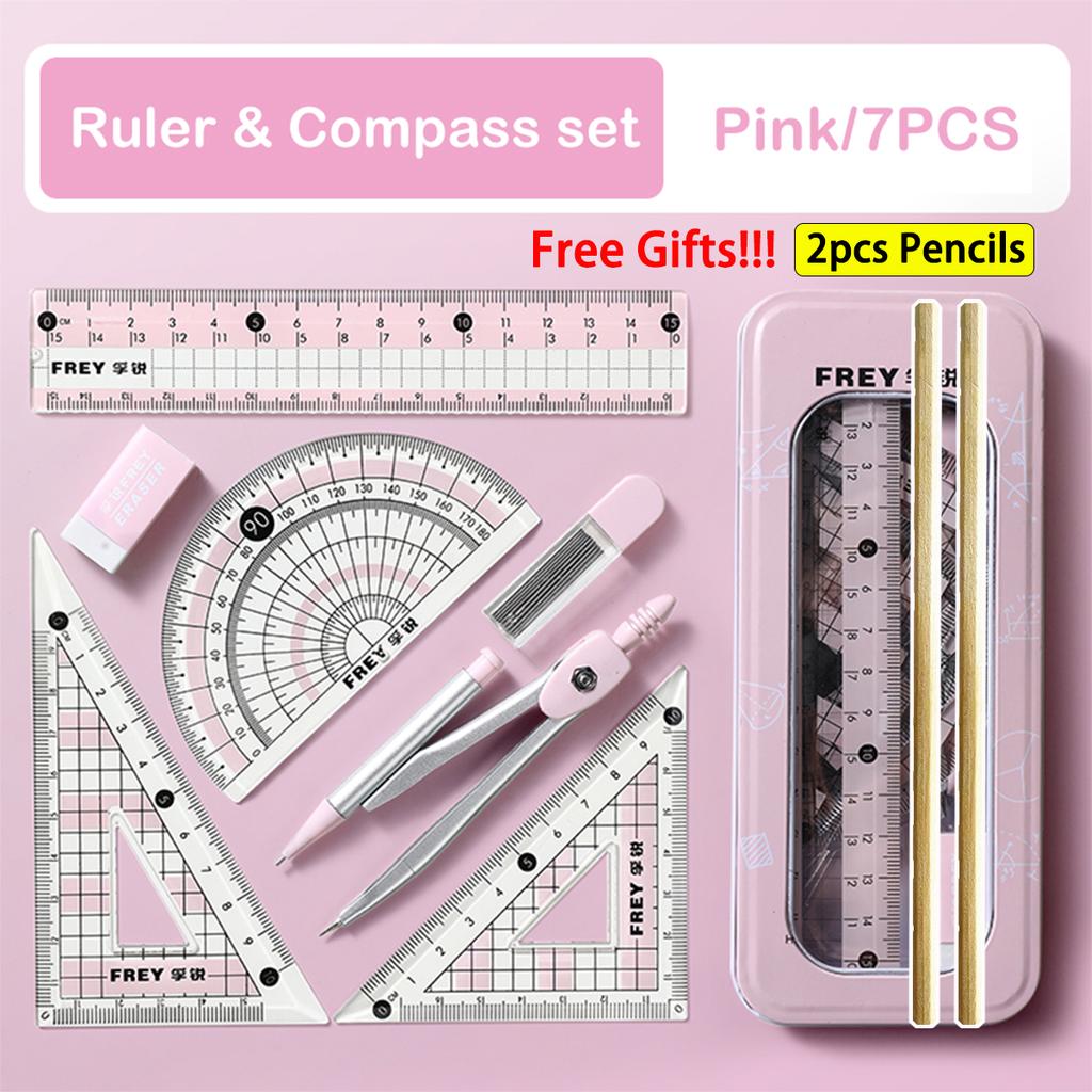 7pcs/ Set Math Geometry Ruler Multifunctional Drawing Tools For Students School Supplies Durable Engineering Design Stationery