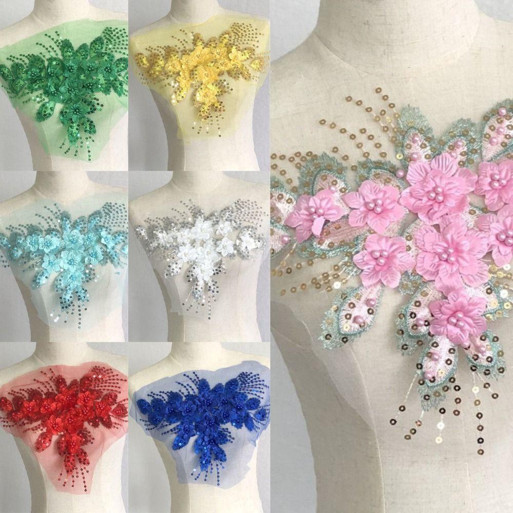Bead Phoenix Tail Flower Flower Mesh 3D Embroidery Patches New Clothing Sew Patches Clothes