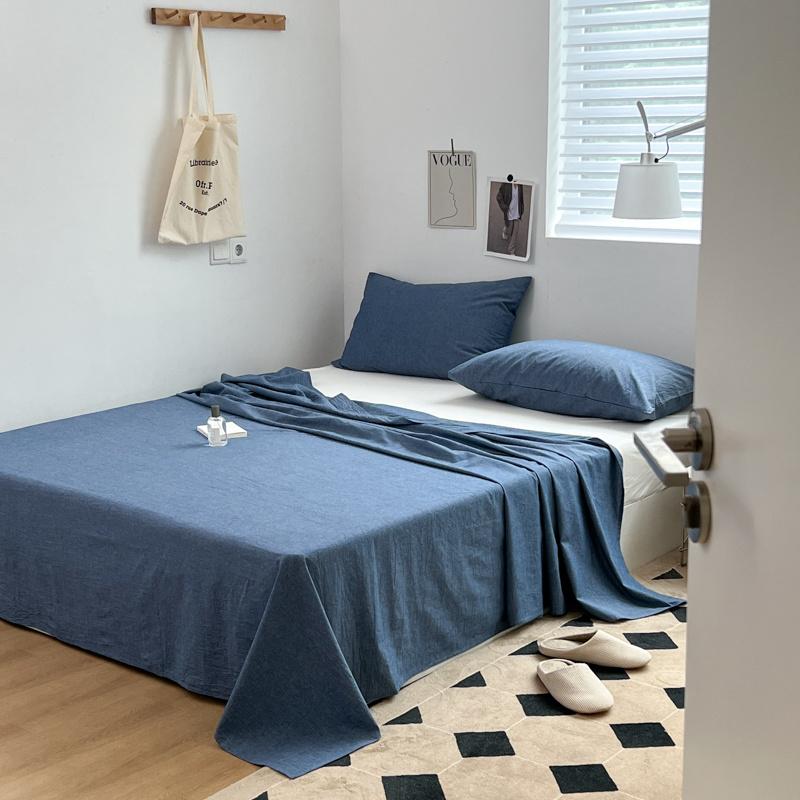 Cotton yarn dyed student dormitory single and double person cotton washed cotton bed sheets