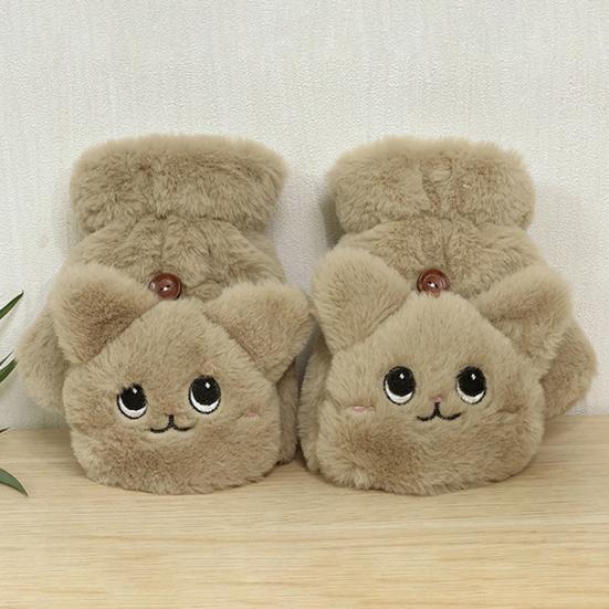 1 пара зимних полупальцевых перчаток с рисунком мультяшного кота, толстый плюш с