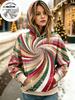 Women Fleece Hoodie, Glitter Swirl Vortex Full Print Hooded Sweatshirt Christmas Winter Snowflake Pullover