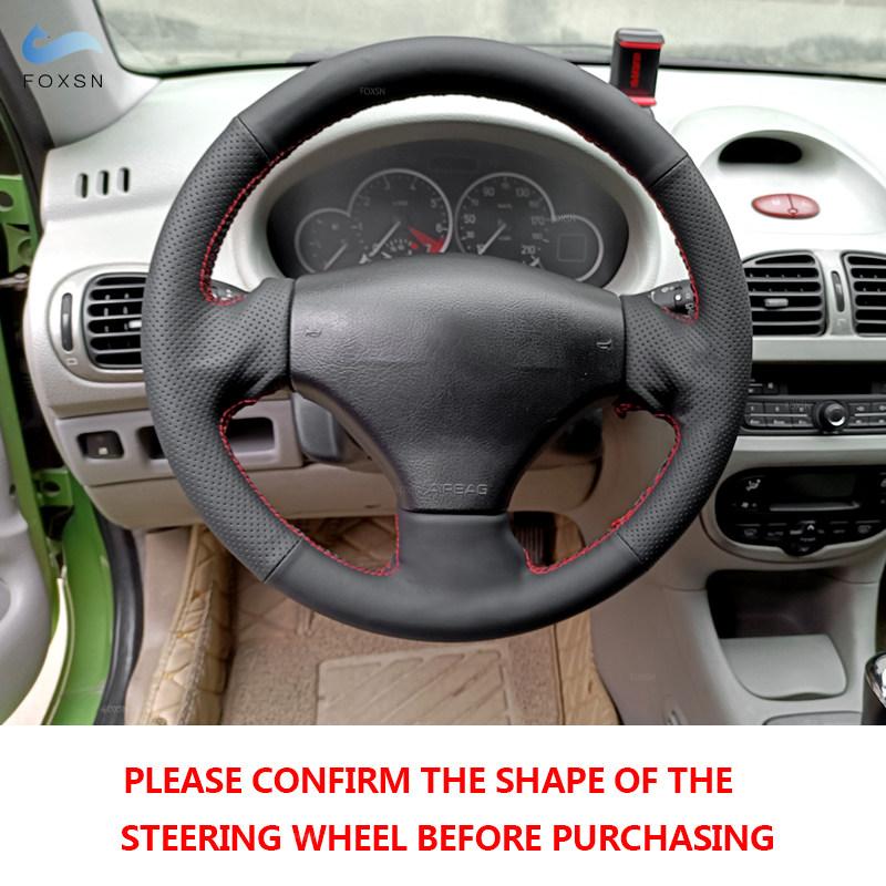For Peugeot 206 1998 - 2005 206 SW 2003 2004 2005 DIY Hand-sew Steering Wheel Cover Perforated Leather Car Accessories