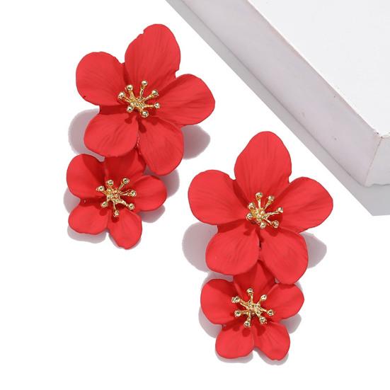 1 Pair Ear Studs Trendy Non-allergic Exquisite Elegant Double Layer Flower Design Women Earrings