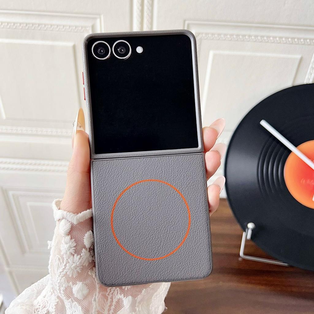 Минималистичный чехол-книжка из личи-кожи для Samsung Galaxy Z Flip 7 6 5 с тонким кольцом, магнитной беспроводной зарядкой, защитная крышка
