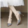 Size35-40Pearls Strap High Heels Lace Women White Wedding Shoes Stiletto Heel Point Toe Bride Bridesmaid