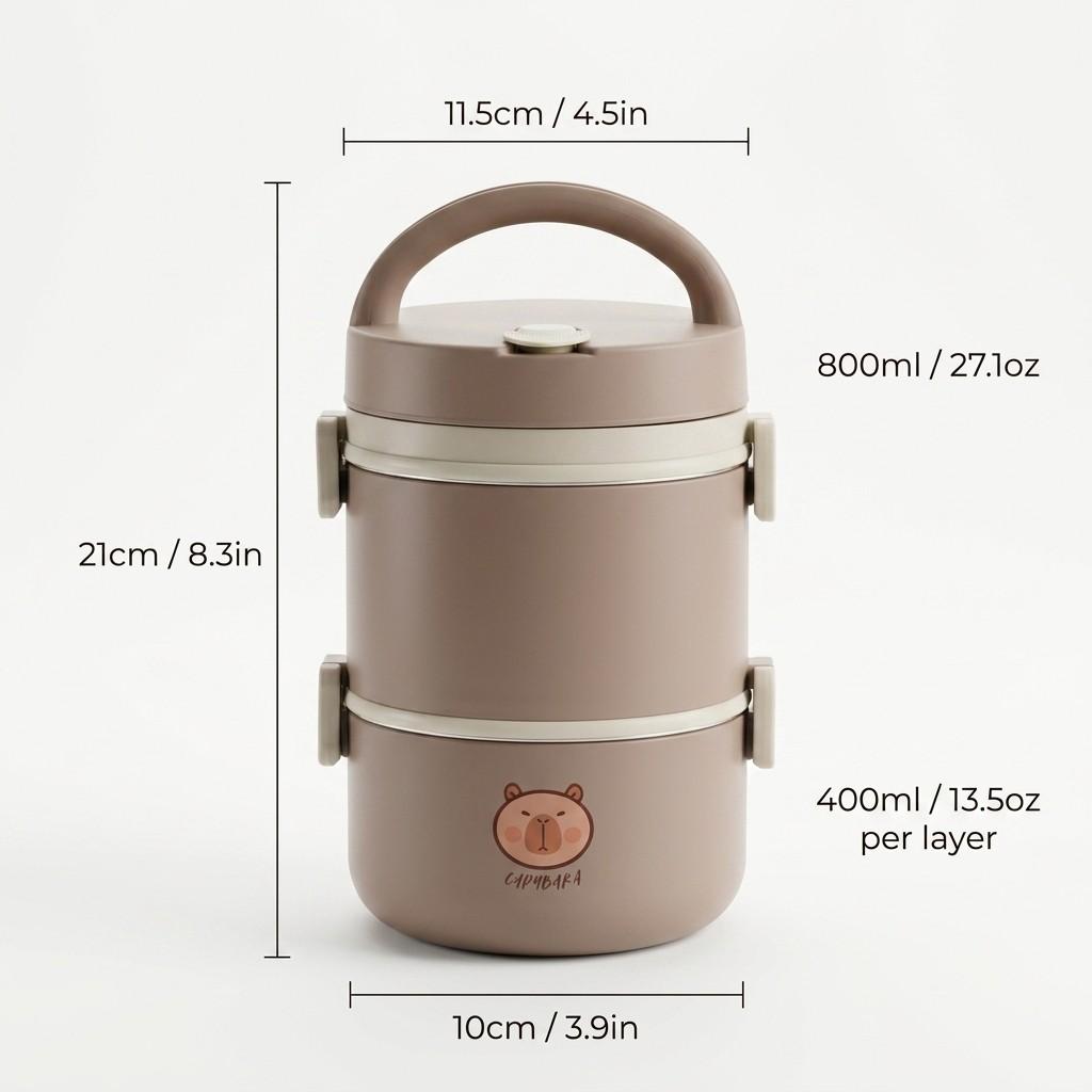 Kawaii 304 Stainless Steel Lunch Box Leakproof Thermal Bento Box Microwavable Food Container with Handle for Kids School Adults