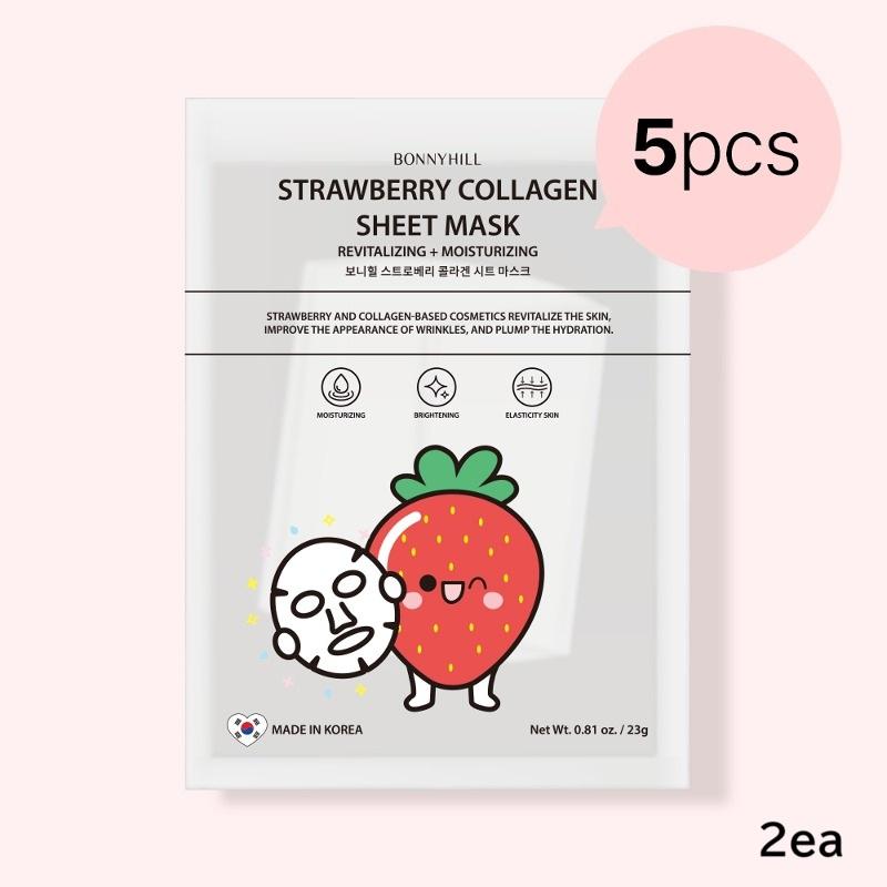 BONNYHILL Sheet Mask 5pcs 2nd Series – 4 Types Set (Strawberry / Heartleaf / Snail / Rice) | Korean Nourishing & Soothing Sheet Mask Variety Pack
