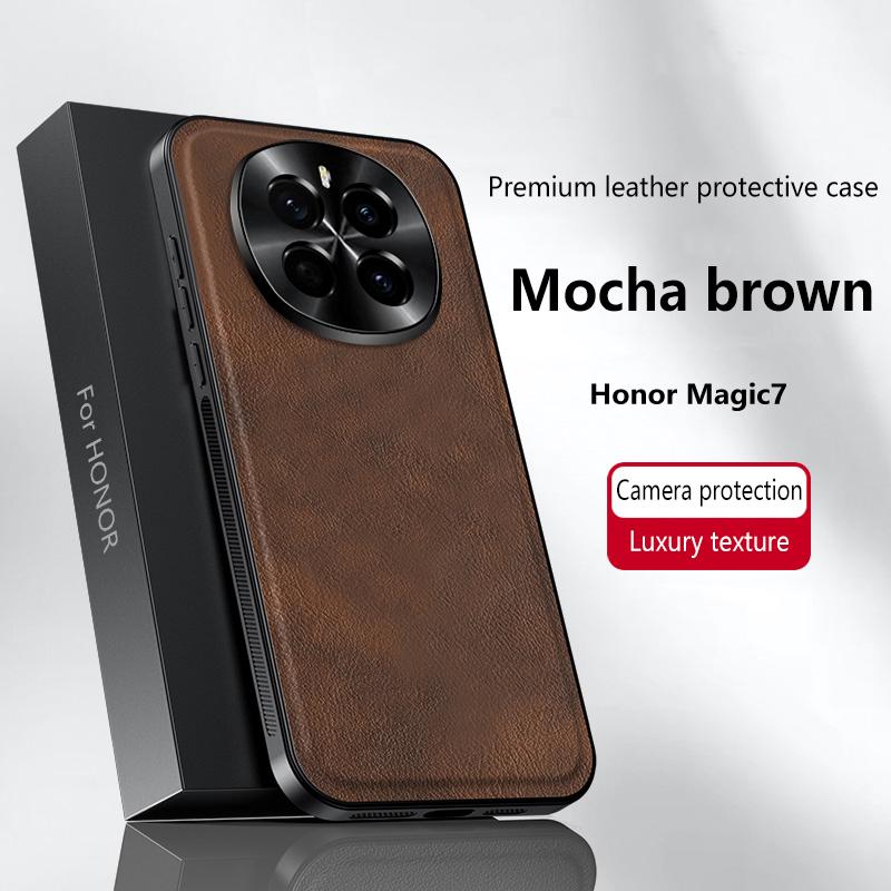 Для Honor Magic 7 и Magic 7 Pro Чехол Магнитный Элегантный Кожаный Износостойкий Полностью Закрывающий Объектив Нескользящий Чехол-накладка на Края