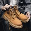 Мужские бархатные высокие ботинки Martin: Желтые зимние рабочие и снегоступы из натуральной кожи, хлопковая обувь для пар.