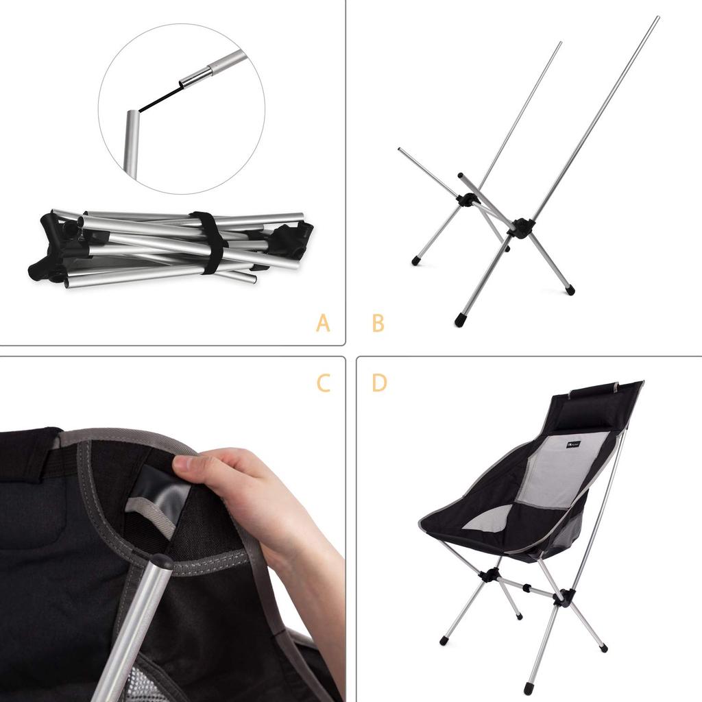 MOON LENCE Outdoor Camping Chair with Backrest, Compact, Ultra-Lightweight, Foldable, with Storage Bag, Easy to Carry, 180kg Weight Capacity (Black)