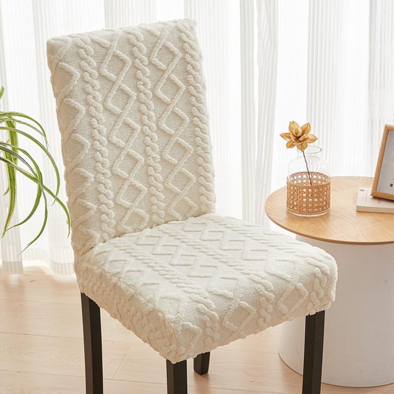 1PC Jacquard Dining Chair Cover Soft Plush Chair Slipcover Elastic Solid Color Seat Protector for Wedding Banquet Home El